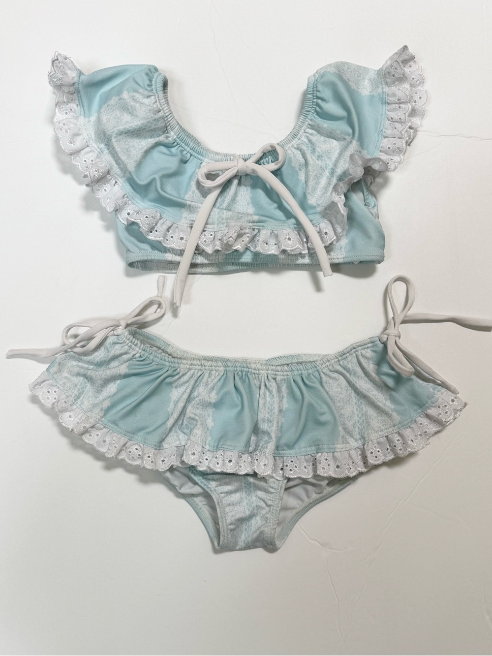 Well Dressed Wolf 2T Bikini Set Robin Egg Blue & Antique White Trim & Ties Girls